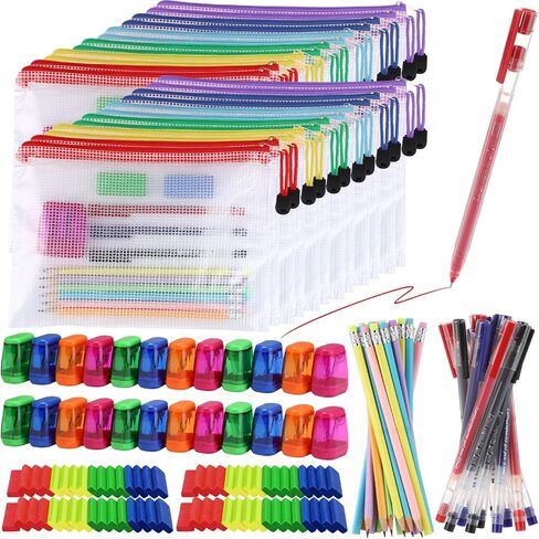 156 Pcs/12 Set Operation Christmas Bulk Items Mesh Zipper Pouch Bags Pencils Sharpeners Erasers Pens Back to School Supplies Bulk for Students Teachers Child Christmas Charity Gifts in Saudi Arabia