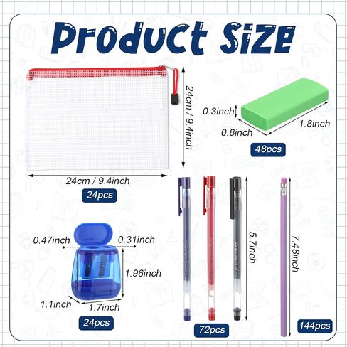 156 Pcs/12 Set Operation Christmas Bulk Items Mesh Zipper Pouch Bags Pencils Sharpeners Erasers Pens Back to School Supplies Bulk for Students Teachers Child Christmas Charity Gifts in Saudi Arabia