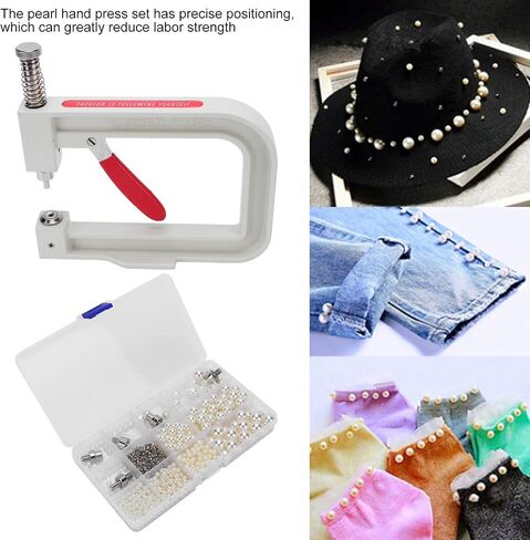 Pearl Setting Machine, Hand Press Machine Rivet Setting Tool with 6 Sizes of Round Pearl Beads for Hats Shoes Clothes Bags in Saudi Arabia