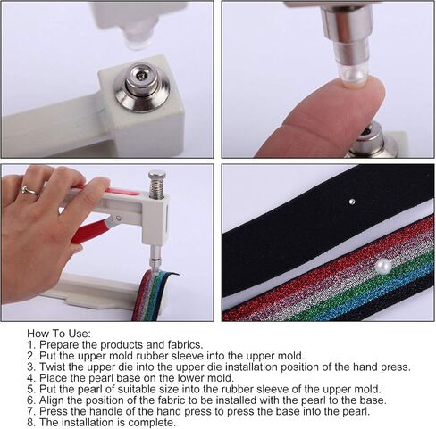 Pearl Setting Machine, Hand Press Machine Rivet Setting Tool with 6 Sizes of Round Pearl Beads for Hats Shoes Clothes Bags in Saudi Arabia