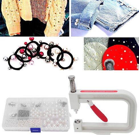 Pearl Setting Machine, Hand Press Machine Rivet Setting Tool with 6 Sizes of Round Pearl Beads for Hats Shoes Clothes Bags in Saudi Arabia