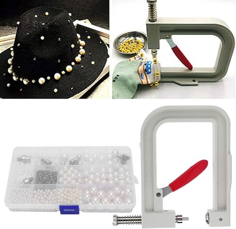 Pearl Setting Machine, Hand Press Machine Rivet Setting Tool with 6 Sizes of Round Pearl Beads for Hats Shoes Clothes Bags in Saudi Arabia