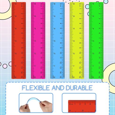 150 Pcs 6 Inch Rulers Bulk, Clear Plastic Assorted Color Metric Rulers with Inches Centimeters Millimeter, Flexible Small Straight Rulers, First Day of School Gift for Students in Saudi Arabia