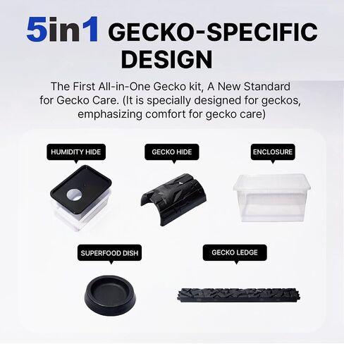 مجموعة موائل Gecko - 3.5 جالون زواحف تيريوم مع غطاء مهووس ، خزان جيكو مع إخفاء الرطوبة ، حافة الزواحف ، طبق التغذية - السحلية القابلة للتكديس ل geckos ، البرمائيات ، الحيوانات الصغيرة in Saudi Arabia