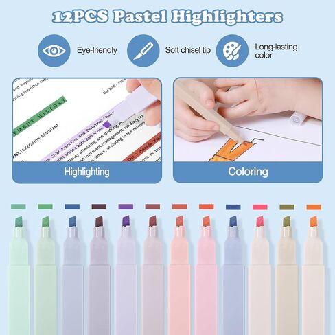 Moko 56 PCS اللوازم المدارس الجمالية مع حقيبة قلم رصاص ، قرطاسية لطيفة لمكتب الطلاب ، 12 أقلام هلام ، 12 باستيل هايترايت ، 6 أقلام ميكانيكية 0.5 و 0.7 ملم ، علامة تبويب مؤشر الملاحظة اللزجة (الوردي) in Kuwait