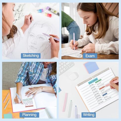 Moko 56 PCS اللوازم المدارس الجمالية مع حقيبة قلم رصاص ، قرطاسية لطيفة لمكتب الطلاب ، 12 أقلام هلام ، 12 باستيل هايترايت ، 6 أقلام ميكانيكية 0.5 و 0.7 ملم ، علامة تبويب مؤشر الملاحظة اللزجة (الوردي) in Kuwait