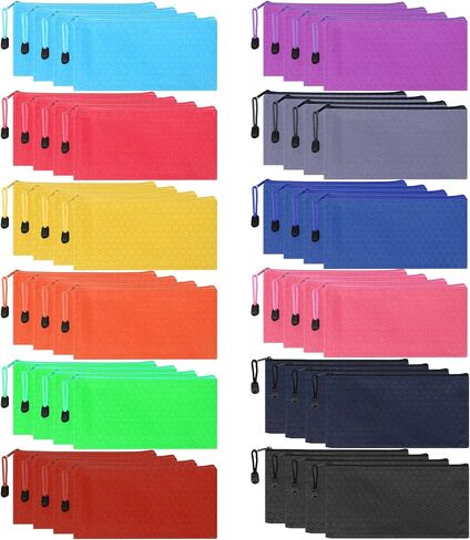 48pcs قلم رصاص أكياس كبيرة ، أكياس سحاب ، أكياس قلم رصاص مقاومة للماء ، أكياس تنظيم صغيرة في 12 لونًا للفصول الدراسية ، تخزين الإمدادات المكتبية وملحقات السفر in Kuwait