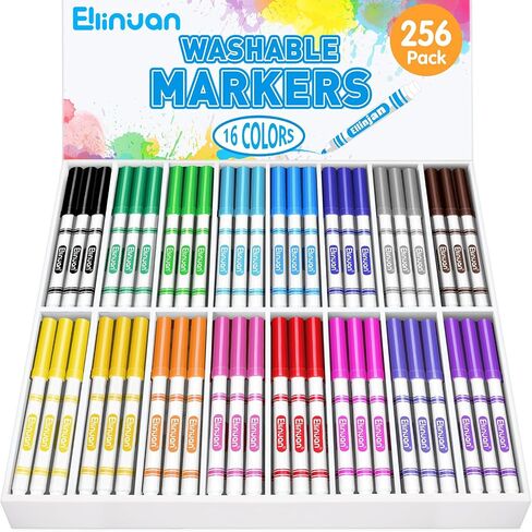 256 Count Washable Markers Bulk, 16 Assorted Colors, Colored Thin Marker with Conical Tip, Washable Markers for Kids, Bulk Marker for Classroom, School Art Supplies for Students Teachers in Saudi Arabia