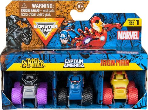 Monster Jam, Marvel Mini Monster Truck 3-Pack, Black Panther, Captain America, Iron Man Die-Cast Monster Trucks, 1:87 Scale, Kids Toys for Boys Ages 3 and Up in Saudi Arabia