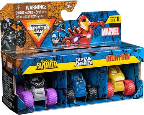 Monster Jam, Marvel Mini Monster Truck 3-Pack, Black Panther, Captain America, Iron Man Die-Cast Monster Trucks, 1:87 Scale, Kids Toys for Boys Ages 3 and Up in Saudi Arabia
