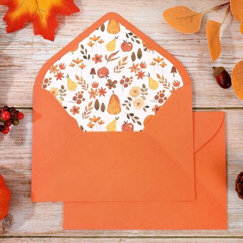 Whaline 50Pcs Fall Invitation Envelopes Pumpkin Floral Greeting Card Holders Autumn Thanksgiving V-Flap Card Sleeves with Stickers for Mailing Sending Cards, 5.3 x 7.3 Inch in Saudi Arabia