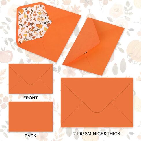 Whaline 50Pcs Fall Invitation Envelopes Pumpkin Floral Greeting Card Holders Autumn Thanksgiving V-Flap Card Sleeves with Stickers for Mailing Sending Cards, 5.3 x 7.3 Inch in Saudi Arabia