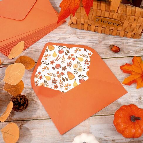 Whaline 50Pcs Fall Invitation Envelopes Pumpkin Floral Greeting Card Holders Autumn Thanksgiving V-Flap Card Sleeves with Stickers for Mailing Sending Cards, 5.3 x 7.3 Inch in Saudi Arabia