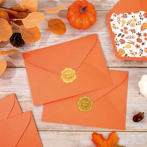 Whaline 50Pcs Fall Invitation Envelopes Pumpkin Floral Greeting Card Holders Autumn Thanksgiving V-Flap Card Sleeves with Stickers for Mailing Sending Cards, 5.3 x 7.3 Inch in Saudi Arabia