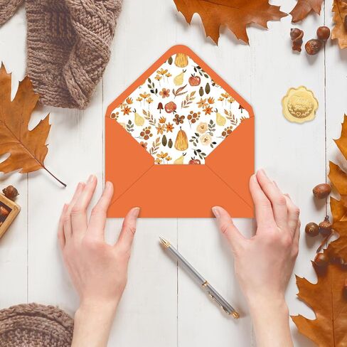 Whaline 50Pcs Fall Invitation Envelopes Pumpkin Floral Greeting Card Holders Autumn Thanksgiving V-Flap Card Sleeves with Stickers for Mailing Sending Cards, 5.3 x 7.3 Inch in Saudi Arabia
