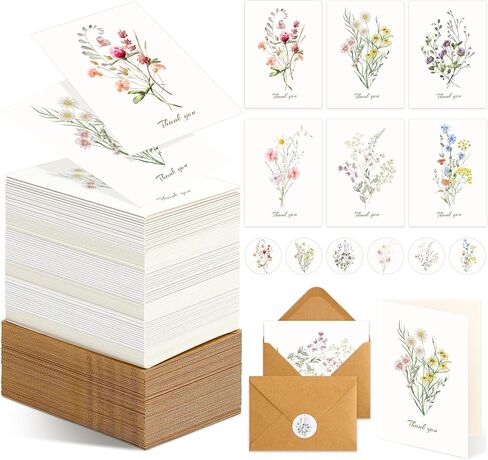 90 Pack Wildflower Thank You Cards with Envelopes and Stickers Bulk 3.5 x 5 Inch Floral Thank You Notes Gifts for Birthday, Wedding, Bridal Showers, Business, Graduation, All Occasion in Saudi Arabia