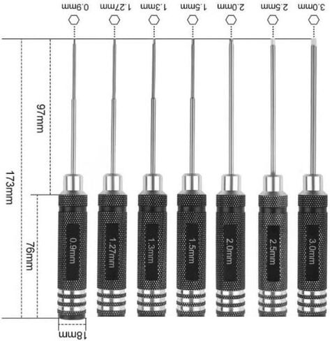 Hex Screw Driver Set RC Tools Kit 0.9mm 1.27mm 1.3mm 1.5mm 2.0mm 2.5mm 3.0mm Hexagon Screwdriver for RC Quadcopter Helicopter FPV Racing Drone Models (A) in Saudi Arabia