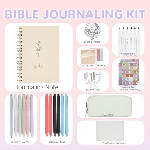 Bible Study Supplies Christian Gifts for Women, Bible Journaling Kit Bible Highlighters and Pens No Bleed-Annotation Kit with Glassine Envelopes, Pen Case, Tabs, Sticky Notes, and More in Saudi Arabia