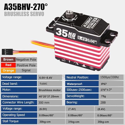 GOTECK 35KG Brushless Digital Servo,8.4V Full Metal Gear Servo,IP67 Waterproof Steering Servo with 25T Servo Horn for 1/10 Scale RC Cars,RC Crawler,Trucks,Boat,Robot Parts (A35BHV-270°) in Saudi Arabia