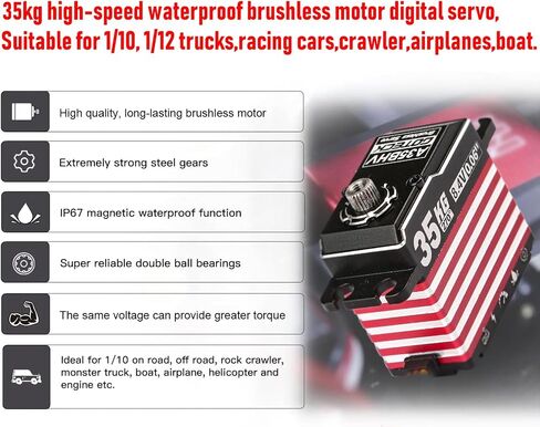 GOTECK 35KG Brushless Digital Servo,8.4V Full Metal Gear Servo,IP67 Waterproof Steering Servo with 25T Servo Horn for 1/10 Scale RC Cars,RC Crawler,Trucks,Boat,Robot Parts (A35BHV-270°) in Saudi Arabia