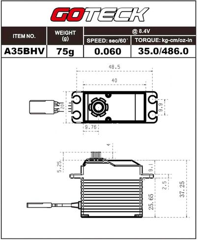 GOTECK 35KG Brushless Digital Servo,8.4V Full Metal Gear Servo,IP67 Waterproof Steering Servo with 25T Servo Horn for 1/10 Scale RC Cars,RC Crawler,Trucks,Boat,Robot Parts (A35BHV-270°) in Saudi Arabia