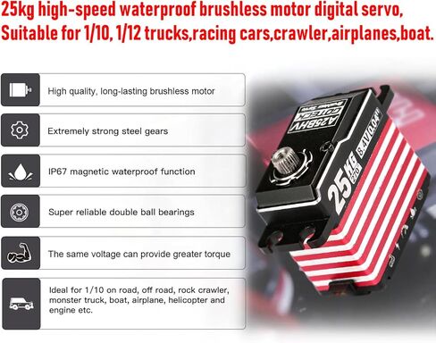 Goteck 25kg Digital Digital Servo ، 8.4V Full Metal Gear Servo ، IP67 مقاوم للماء مع قرن مضاعف 25/10 سيارات RC ، زاحف RC ، شاحنات ، قارب ، أجزاء من الروبوت (A25BHV-270 °) in Saudi Arabia