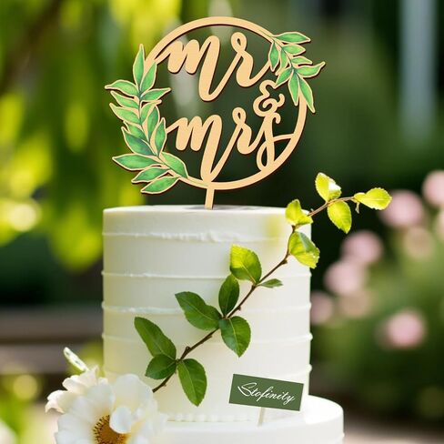 كعكة الزفاف الريفية أغطية أعلى القبعات العروس والعريس - بوهو MR و Mrs Cake Topper ، وود MR و MRS لتوصيل ديكور دش الزفاف ، Sage Green Wedding Cake Cake in Saudi Arabia