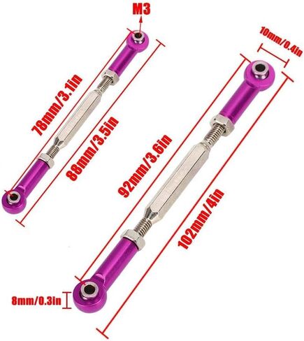 Dilwe RC Car Push Rod,1/10 RC Car Aluminum Alloy Turnbuckle Rod Linkage with Adjustable Length, 88-104mm(Purple) in Saudi Arabia