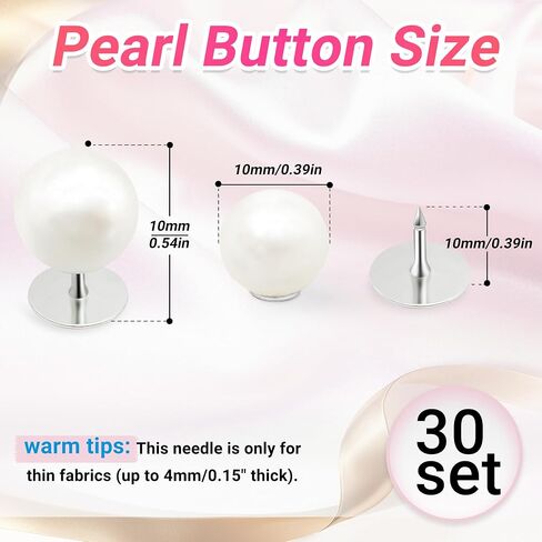 30 Sets Pearl Buttons No Sew Buttons for Clothes, 10mm Pearl Brooch Pins Reusable for Women, White Safety Pins for Dresses, Shirts, DIY Crafts, Fashion Decorative Accessories in Kuwait