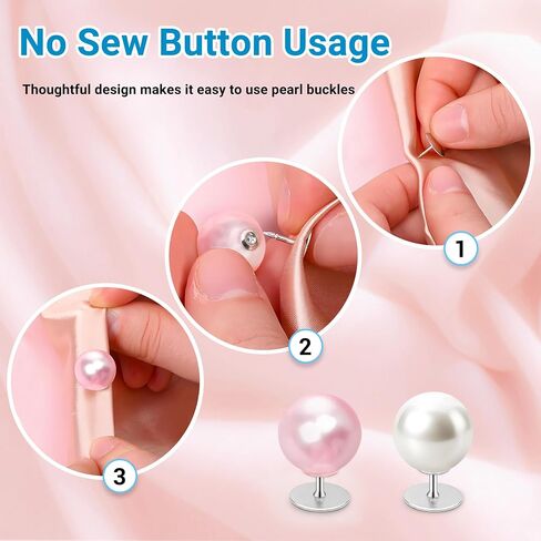 30 Sets Pearl Buttons No Sew Buttons for Clothes, 10mm Pearl Brooch Pins Reusable for Women, White Safety Pins for Dresses, Shirts, DIY Crafts, Fashion Decorative Accessories in Kuwait