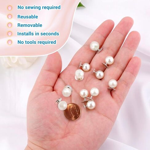 30 Sets Pearl Buttons No Sew Buttons for Clothes, 10mm Pearl Brooch Pins Reusable for Women, White Safety Pins for Dresses, Shirts, DIY Crafts, Fashion Decorative Accessories in Kuwait