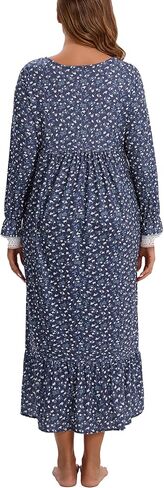 Rubehoow Women's Nightgown Victorian Nightwear Long Sleeve Vintage Pajama Dress Soft Cotton Loungewear with Pockets in Kuwait