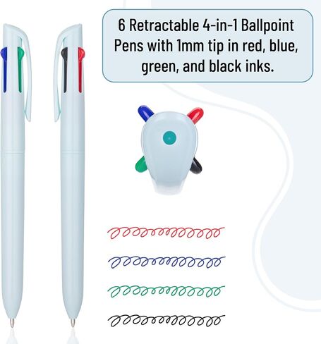 Mr. Pen- Ballpoint Multicolor Pen في واحد ، 4 في 1 ، 6 حزمة ، حبر ملون ، أقلام ملونة قابلة للسحب كلها في واحدة in Saudi Arabia