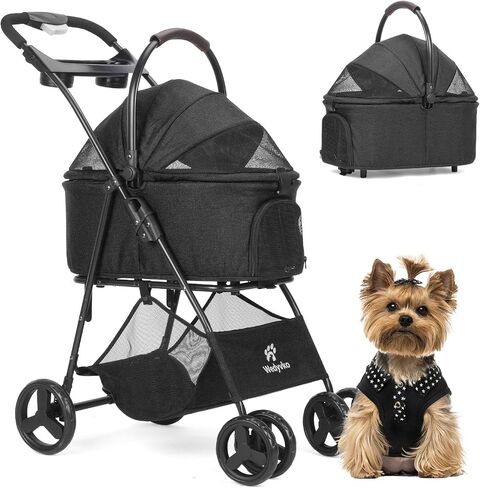 Pet Stroller, 4 Wheels Pet Strolling Cart for Medium/Small Dogs and Cats, Foldable Cat Jogger/Dog Stroller with Cup Holder, Storage Basket, Breathable Mesh, All-Season Pet Carrier (Dark Green) in Saudi Arabia