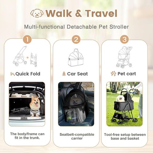 Pet Stroller, 4 Wheels Pet Strolling Cart for Medium/Small Dogs and Cats, Foldable Cat Jogger/Dog Stroller with Cup Holder, Storage Basket, Breathable Mesh, All-Season Pet Carrier (Dark Green) in Saudi Arabia