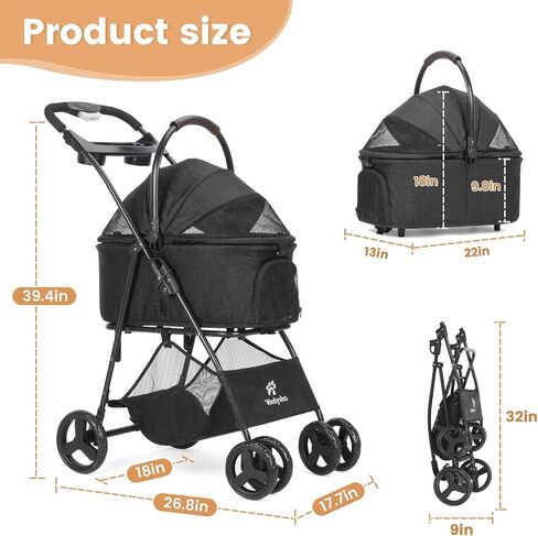 Pet Stroller, 4 Wheels Pet Strolling Cart for Medium/Small Dogs and Cats, Foldable Cat Jogger/Dog Stroller with Cup Holder, Storage Basket, Breathable Mesh, All-Season Pet Carrier (Dark Green) in Saudi Arabia