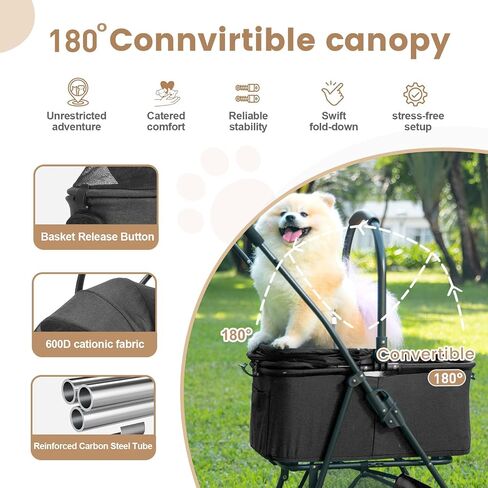 Pet Stroller, 4 Wheels Pet Strolling Cart for Medium/Small Dogs and Cats, Foldable Cat Jogger/Dog Stroller with Cup Holder, Storage Basket, Breathable Mesh, All-Season Pet Carrier (Dark Green) in Saudi Arabia