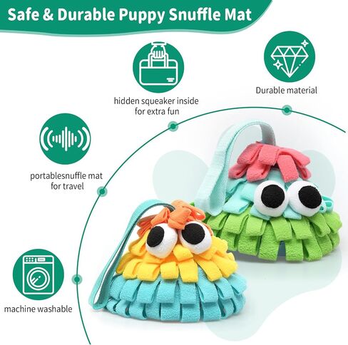Snuffle Mat for Dogs with Squeaky, Interactive Dog Puzzle for Boredom, Slow Eating, Training Foraging Skills and Stress Relief, Pet Treat Feeding Mat for Dogs Cats (Orange Yellow Blue, Regular) in Saudi Arabia