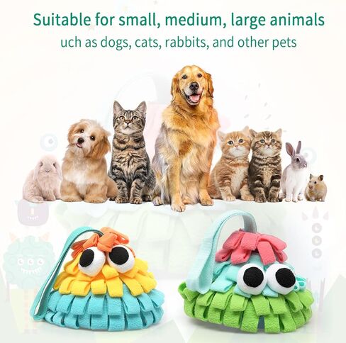 Snuffle Mat for Dogs with Squeaky, Interactive Dog Puzzle for Boredom, Slow Eating, Training Foraging Skills and Stress Relief, Pet Treat Feeding Mat for Dogs Cats (Orange Yellow Blue, Regular) in Saudi Arabia