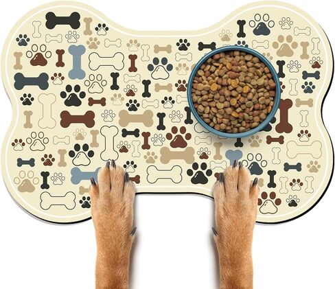 الكلب والقطط طعام الحصيرة على شكل عظم التغذية حصيرة حصيرة امتصاص بسرعة وعاء الماء مع دعم المطاط الداخلية الأرضية ملحقات ملحقات أليف مقاومة للبقع (رمادي ، 12x18 بوصة) in Kuwait