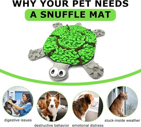 Snuffle Mat for Dogs, Tortoise-Themed Slow Feeder for Small/Middle/Large Breed, Durable Washable Portable Pet Feeding Mat, Nose Work Training Pad, Anxiety Relief & Mental Stimulation(M, Blue) in Kuwait