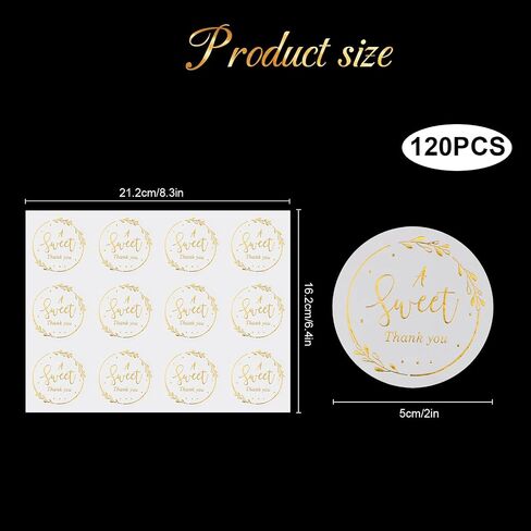120Pcs A Sweet Thank You Stickers,Gold Thank You Stickers Label Sticker,2inch Round Gift Sticker for Baby Shower Birthday Wedding Graduation Party Favors in Saudi Arabia