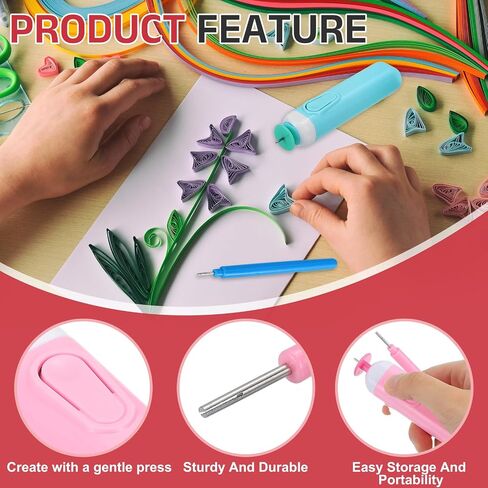 MECCANIXITY Electric Quilling Pen, Plastic Quilling Needle Pen, Paper Crafting Tool Slotted Kit for Beginners Art Craft DIY Paper Flowers Making Handmade Paper Rolling Craft(Pink, Blue) in Saudi Arabia