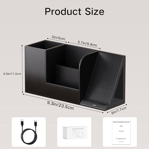 Pen Organizer with Phone Stand,Black Vegan Leather Desk Organizers with Remote Control Holder,Pencil Holder for Desk,Desk Organizer with Phone Charger for Office/Nightstand/Endtable in Kuwait