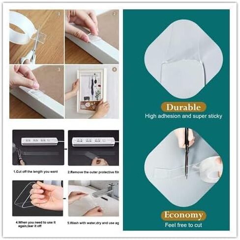 Double Sided Tape Heavy Duty, Multipurpose Removable Mounting Tape Adhesive, Reusable Strong Stick Wall Tape Strip Clear Adhesive for Poster Carpet Tape Sticky Items-(9.84 feet)-White (A2) in Saudi Arabia
