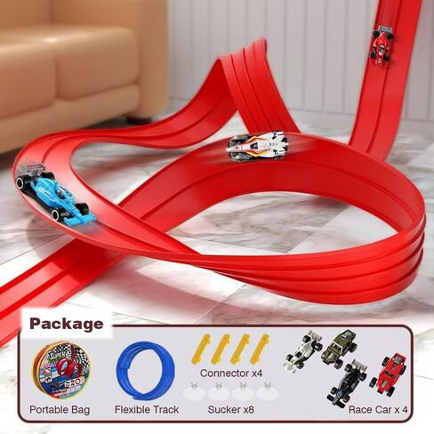 Flexable Race Car Track for Kids Toy with Suction Cups Compatible with 1/64th Cars 13 Feet Long Rolls Up Portable Racetrack (Blue Color) in Kuwait