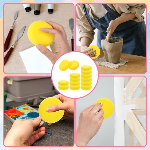 Paint Sponge, 12 Pcs Yellow Round Painting Sponges 3 Inch Artist Pottery Sponge Applicator Watercolor Sponges for Face Painting Pottery Art Crafts Ceramics in Saudi Arabia