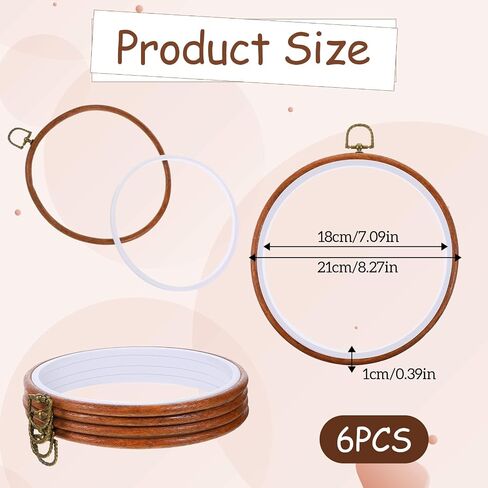 6 PCS Embroidery Hoops Bulk 8 Inch Cross Stitch Hoop Wood Embroidery Hoop Frame, Wooden Circle Ring for Crossstitch Sewing Art Craft DIY Needlepoint Projects in Saudi Arabia