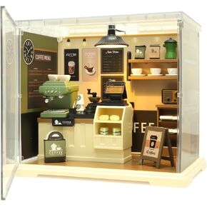 Coffee Shop Tiny House with LED Light Make It Miniature, DIY Miniature House Kit for Adults, Teens, and Beginners, Mini Dollhouse Kit with Home Decor Furniture, Gift for Friends and Hobbies in Kuwait