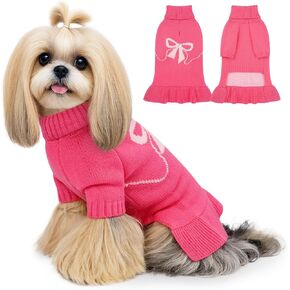 WOYYHO 5-22 lbs Dog Christmas Sweater Dress for Small Dogs Girl with Bows Pattern Red L Dog Sweaters Clothes Fall Winter Dogs Dresses with Leash Hole Outfit for Puppy Yorkie Dachshund French Bulldog in Kuwait